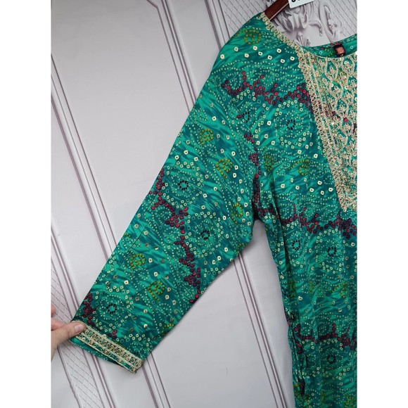VALAS Women's Exotic Dress Made In INDIA Plus SZ 3XL Jade Green Paisley Sequins - Picture 7 of 16